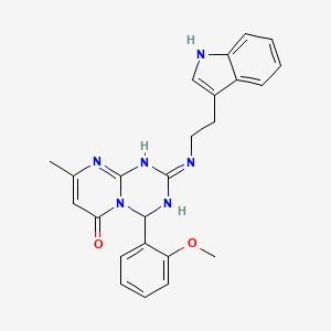 molecular formula C24H24N6O2 B12227102 2-{[2-(1H-indol-3-yl)ethyl]amino}-4-(2-methoxyphenyl)-8-methyl-1,4-dihydro-6H-pyrimido[1,2-a][1,3,5]triazin-6-one 