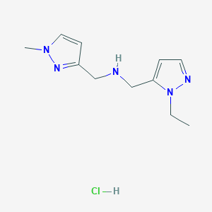 molecular formula C11H18ClN5 B12227626 1-(1-ethyl-1H-pyrazol-5-yl)-N-[(1-methyl-1H-pyrazol-3-yl)methyl]methanamine 