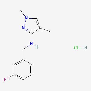 molecular formula C12H15ClFN3 B12227778 N-[(3-fluorophenyl)methyl]-1,4-dimethylpyrazol-3-amine;hydrochloride 