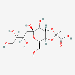 molecular formula C13H22O11 B1222796 (3aS,4R,6R,7R,7aS)-6,7-dihydroxy-4-(hydroxymethyl)-2-methyl-6-(2,3,4-trihydroxybutyl)-3a,4,7,7a-tetrahydro-[1,3]dioxolo[4,5-c]pyran-2-carboxylic acid CAS No. 87810-47-7