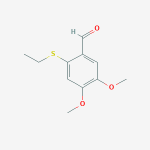 molecular formula C11H14O3S B12228046 2-(Ethylthio)-4,5-dimethoxybenzaldehyde 