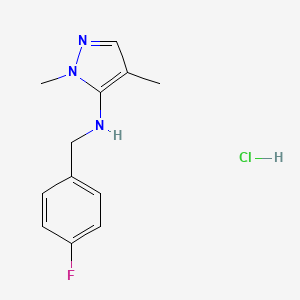 molecular formula C12H15ClFN3 B12228575 N-[(4-fluorophenyl)methyl]-2,4-dimethylpyrazol-3-amine;hydrochloride 