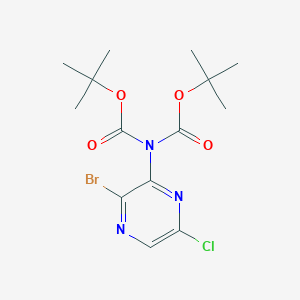 molecular formula C14H19BrClN3O4 B12228583 tert-Butyl N-(3-bromo-6-chloropyrazin-2-yl)-N-[(tert-butoxy)carbonyl]carbamate 