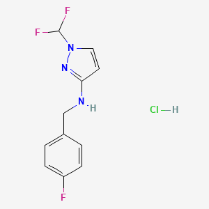 molecular formula C11H11ClF3N3 B12228706 1-(difluoromethyl)-N-[(4-fluorophenyl)methyl]pyrazol-3-amine;hydrochloride 