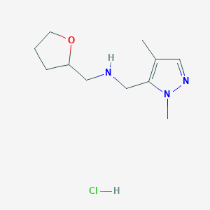 molecular formula C11H20ClN3O B12228811 1-(1,4-dimethyl-1H-pyrazol-5-yl)-N-(tetrahydrofuran-2-ylmethyl)methanamine 