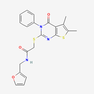molecular formula C21H19N3O3S2 B1222884 2-[(5,6-dimethyl-4-oxo-3-phenyl-2-thieno[2,3-d]pyrimidinyl)thio]-N-(2-furanylmethyl)acetamide 
