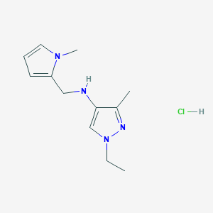 molecular formula C12H19ClN4 B12229002 1-ethyl-3-methyl-N-[(1-methylpyrrol-2-yl)methyl]pyrazol-4-amine;hydrochloride 