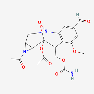 molecular formula C19H21N3O8 B1222938 [11-Acetyl-8-(carbamoyloxymethyl)-4-formyl-6-methoxy-14-oxa-1,11-diazatetracyclo[7.4.1.02,7.010,12]tetradeca-2(7),3,5-trien-9-yl] acetate CAS No. 102409-92-7