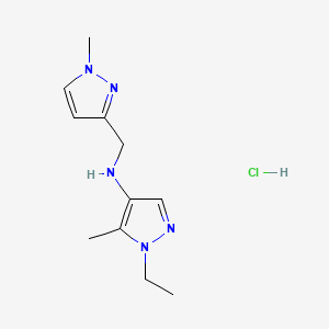molecular formula C11H18ClN5 B12229408 1-ethyl-5-methyl-N-[(1-methylpyrazol-3-yl)methyl]pyrazol-4-amine;hydrochloride 