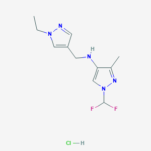 molecular formula C11H16ClF2N5 B12229476 1-(difluoromethyl)-N-[(1-ethylpyrazol-4-yl)methyl]-3-methylpyrazol-4-amine;hydrochloride 