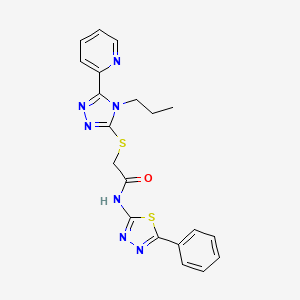 molecular formula C20H19N7OS2 B1222952 N-(5-phenyl-1,3,4-thiadiazol-2-yl)-2-[[4-propyl-5-(2-pyridinyl)-1,2,4-triazol-3-yl]thio]acetamide 