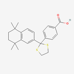 molecular formula C24H28O2S2 B1222982 4-(2-(5,5,8,8-Tetramethyl-5,6,7,8-tetrahydronaphthalen-2-yl)-(1,3)dithiolan-2-yl)benzoic acid CAS No. 146670-37-3