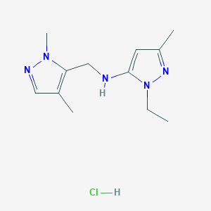 molecular formula C12H20ClN5 B12230086 N-[(2,4-dimethylpyrazol-3-yl)methyl]-2-ethyl-5-methylpyrazol-3-amine;hydrochloride 