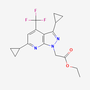 molecular formula C17H18F3N3O2 B12230392 Ethyl 2-(3,6-dicyclopropyl-4-(trifluoromethyl)-1H-pyrazolo[3,4-b]pyridin-1-yl)acetate 