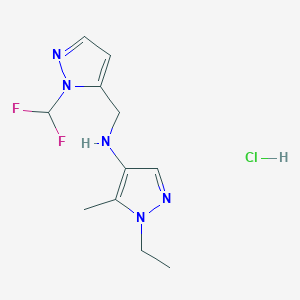 molecular formula C11H16ClF2N5 B12230914 N-[[2-(difluoromethyl)pyrazol-3-yl]methyl]-1-ethyl-5-methylpyrazol-4-amine;hydrochloride 