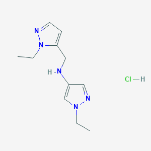molecular formula C11H18ClN5 B12230965 1-ethyl-N-[(2-ethylpyrazol-3-yl)methyl]pyrazol-4-amine;hydrochloride 