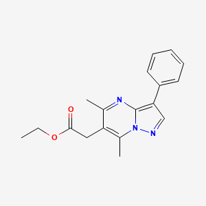 molecular formula C18H19N3O2 B1223097 2-(5,7-Dimethyl-3-phenyl-6-pyrazolo[1,5-a]pyrimidinyl)acetic acid ethyl ester 