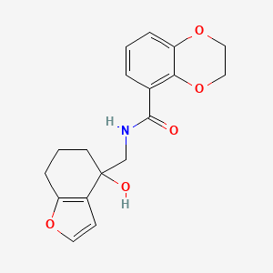 molecular formula C18H19NO5 B12231207 N-[(4-hydroxy-4,5,6,7-tetrahydro-1-benzofuran-4-yl)methyl]-2,3-dihydro-1,4-benzodioxine-5-carboxamide 