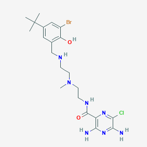 molecular formula C21H31BrClN7O2 B1223123 3,5-diamino-N-[2-[2-[(3-bromo-5-tert-butyl-2-hydroxyphenyl)methylamino]ethyl-methylamino]ethyl]-6-chloropyrazine-2-carboxamide CAS No. 119646-52-5