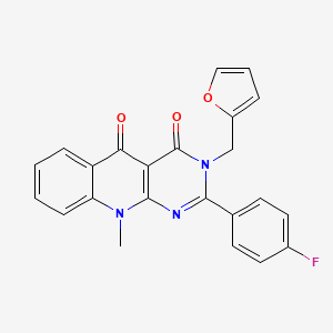 molecular formula C23H16FN3O3 B1223135 2-(4-Fluorophenyl)-3-(2-furanylmethyl)-10-methylpyrimido[4,5-b]quinoline-4,5-dione 