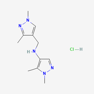 molecular formula C11H18ClN5 B12231382 N-[(1,3-dimethylpyrazol-4-yl)methyl]-1,5-dimethylpyrazol-4-amine;hydrochloride 