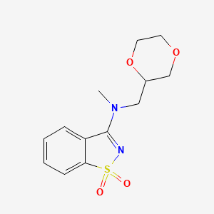 molecular formula C13H16N2O4S B12231633 N-(1,4-dioxan-2-ylmethyl)-N-methyl-1,1-dioxo-1,2-benzothiazol-3-amine 