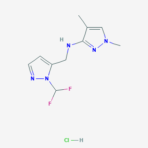 molecular formula C10H14ClF2N5 B12231671 N-[[2-(difluoromethyl)pyrazol-3-yl]methyl]-1,4-dimethylpyrazol-3-amine;hydrochloride 