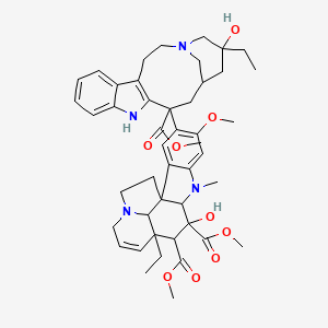 molecular formula C46H58N4O9 B1223173 Dimethyl 12-ethyl-4-(17-ethyl-17-hydroxy-13-methoxycarbonyl-1,11-diazatetracyclo[13.3.1.04,12.05,10]nonadeca-4(12),5,7,9-tetraen-13-yl)-10-hydroxy-5-methoxy-8-methyl-8,16-diazapentacyclo[10.6.1.01,9.02,7.016,19]nonadeca-2,4,6,13-tetraene-10,11-dicarboxylate 
