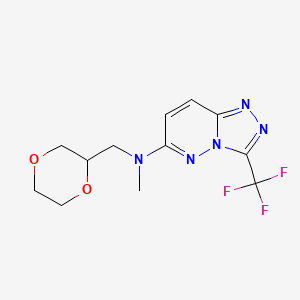 molecular formula C12H14F3N5O2 B12231890 N-[(1,4-dioxan-2-yl)methyl]-N-methyl-3-(trifluoromethyl)-[1,2,4]triazolo[4,3-b]pyridazin-6-amine 