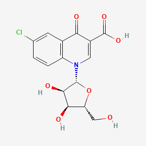 molecular formula C15H14ClNO7 B1223201 6-chloro-1-[(2R,3R,4S,5R)-3,4-dihydroxy-5-(hydroxymethyl)tetrahydrofuran-2-yl]-4-oxo-quinoline-3-carboxylic acid 