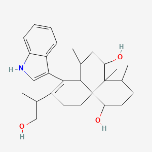 molecular formula C28H39NO3 B1223204 1H-Benzo[d]naphthalene-1,5-diol, 2,3,4,4a,5,6,7,7a,10,11-decahydro-9-(2-hydroxy-1-methylethyl)-8-(1H-indol-3-yl)-4,4a,7-trimethyl-, [1alpha,4alpha,4aalpha,5beta,7alpha,7abeta,9(R*),11aR*]- 
