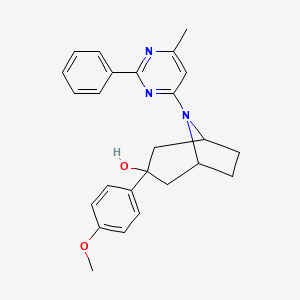 molecular formula C25H27N3O2 B1223211 3-(4-Methoxyphenyl)-8-(6-methyl-2-phenyl-4-pyrimidinyl)-8-azabicyclo[3.2.1]octan-3-ol 