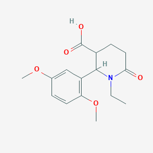 molecular formula C16H21NO5 B12232133 2-(2,5-dimethoxyphenyl)-1-ethyl-6-oxopiperidine-3-carboxylic acid 