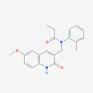 molecular formula C21H22N2O3 B1223214 N-[(6-methoxy-2-oxo-1H-quinolin-3-yl)methyl]-N-(2-methylphenyl)propanamide 