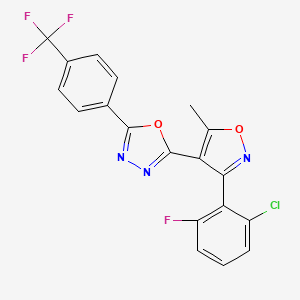 molecular formula C19H10ClF4N3O2 B1223247 2-[3-(2-Chloro-6-fluorophenyl)-5-methyl-4-isoxazolyl]-5-[4-(trifluoromethyl)phenyl]-1,3,4-oxadiazole 