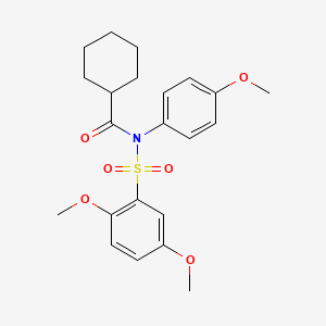 molecular formula C22H27NO6S B1223256 N-(2,5-dimethoxyphenyl)sulfonyl-N-(4-methoxyphenyl)cyclohexanecarboxamide 