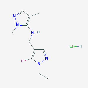 molecular formula C11H17ClFN5 B12232722 N-[(1-ethyl-5-fluoropyrazol-4-yl)methyl]-2,4-dimethylpyrazol-3-amine;hydrochloride 