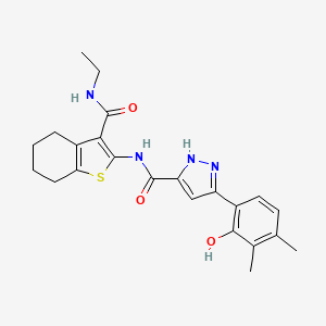 molecular formula C23H26N4O3S B1223273 5-(4,5-dimethyl-6-oxo-1-cyclohexa-2,4-dienylidene)-N-[3-(ethylcarbamoyl)-4,5,6,7-tetrahydro-1-benzothiophen-2-yl]-1,2-dihydropyrazole-3-carboxamide 