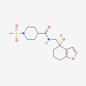 molecular formula C16H24N2O5S B12232735 N-[(4-hydroxy-4,5,6,7-tetrahydro-1-benzofuran-4-yl)methyl]-1-methanesulfonylpiperidine-4-carboxamide 