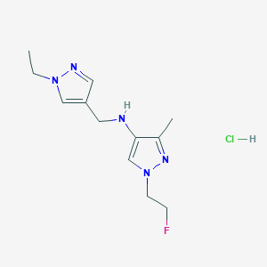 molecular formula C12H19ClFN5 B12232899 N-[(1-ethylpyrazol-4-yl)methyl]-1-(2-fluoroethyl)-3-methylpyrazol-4-amine;hydrochloride 