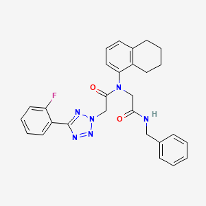 molecular formula C28H27FN6O2 B1223302 2-[5-(2-fluorophenyl)-2-tetrazolyl]-N-[2-oxo-2-[(phenylmethyl)amino]ethyl]-N-(5,6,7,8-tetrahydronaphthalen-1-yl)acetamide 