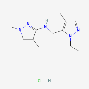 molecular formula C12H20ClN5 B12233119 N-[(2-ethyl-4-methylpyrazol-3-yl)methyl]-1,4-dimethylpyrazol-3-amine;hydrochloride 