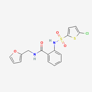 molecular formula C16H13ClN2O4S2 B1223313 2-[(5-chloro-2-thiophenyl)sulfonylamino]-N-(2-furanylmethyl)benzamide 