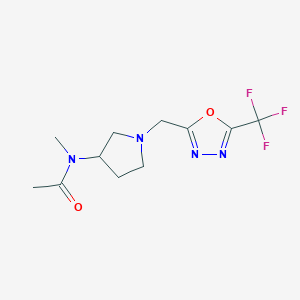 molecular formula C11H15F3N4O2 B12233228 N-methyl-N-(1-{[5-(trifluoromethyl)-1,3,4-oxadiazol-2-yl]methyl}pyrrolidin-3-yl)acetamide 