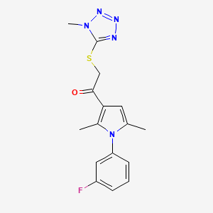 molecular formula C16H16FN5OS B1223329 1-[1-(3-Fluorophenyl)-2,5-dimethyl-3-pyrrolyl]-2-[(1-methyl-5-tetrazolyl)thio]ethanone 