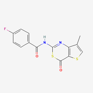 molecular formula C14H9FN2O2S2 B1223341 4-fluoro-N-(7-methyl-4-oxo-2-thieno[3,2-d][1,3]thiazinyl)benzamide 