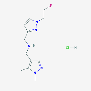 molecular formula C12H19ClFN5 B12233454 1-(1,5-dimethyl-1H-pyrazol-4-yl)-N-{[1-(2-fluoroethyl)-1H-pyrazol-3-yl]methyl}methanamine 