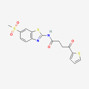 molecular formula C16H14N2O4S3 B1223361 N-(6-methylsulfonyl-1,3-benzothiazol-2-yl)-4-oxo-4-thiophen-2-ylbutanamide 