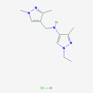 molecular formula C12H20ClN5 B12233806 N-[(1,3-dimethylpyrazol-4-yl)methyl]-1-ethyl-3-methylpyrazol-4-amine;hydrochloride 
