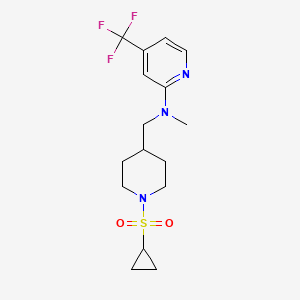 molecular formula C16H22F3N3O2S B12234093 N-{[1-(cyclopropanesulfonyl)piperidin-4-yl]methyl}-N-methyl-4-(trifluoromethyl)pyridin-2-amine 